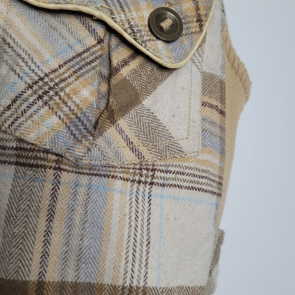 Y2k tan plaid zip front preppy pockets emo form fitting vest size medium - Picture 7 of 8